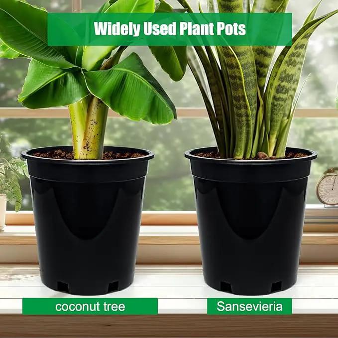 1.5 Gallon Plastic Nursery Pots, 7.5 Inch Round Plant Pots with Drainage Holes, 15 Pack Flower Pots for Outdoor Indoor Plants, Flowers, Black by GreenHaven Gardens