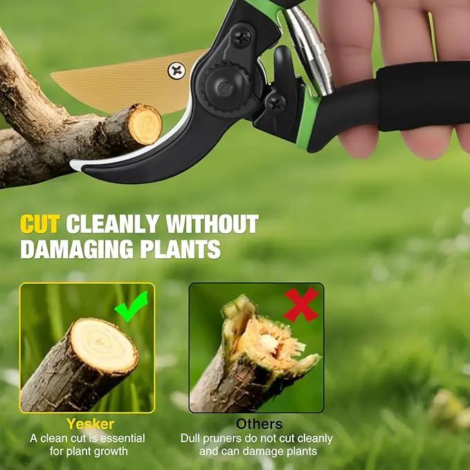 Yesker Pruning Shears for Gardening 8.5" Professional Bypass Garden Scissors Yard Clippers with Sharp SK5 Steel Blade Heavy Duty Hand Pruners for Branch Flower Plant Trimming Cutting Gardening Tools by GreenHaven Gardens