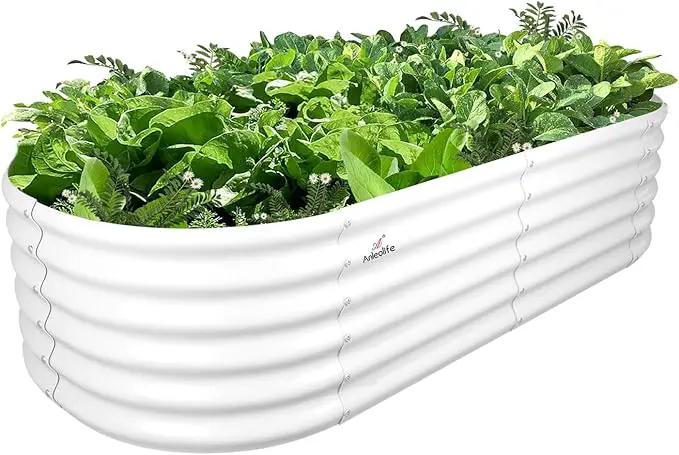 A ANLEOLIFE 6X2X1.5 ft Galvanized Raised Garden Beds Outdoor, Oval Round Metal Planter Box for Planting Vegetables Flowers Herb, Anti-Rust & Easy-Setup, Antique White by GreenHaven Gardens