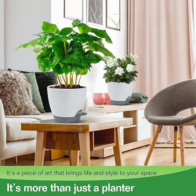 2 Pack Self Watering Hanging Planters Indoor Flower Pots, 6.5 Inch Hanging Pot Macrame Hanging Plant Holders with 2 Hooks Drainage Holes for Garden Home by GreenHaven Gardens
