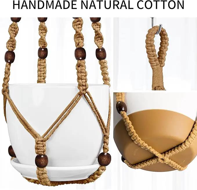 3 Pack Macrame Plant Hanger - 43"/35"/29" Different Sizes, Hanging Planter Basket Flower Pot Holder for Indoor Outdoor, with Wood Beads, Boho Home Decor, Brown (POTS NOT Included) by GreenHaven Gardens