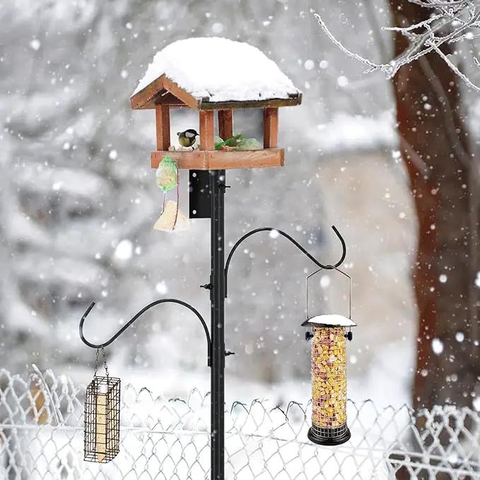 ERYTLLY Bird House Pole 80 Inch Bird Feeder Pole with Squirrel Baffle and 2 Hooks - Heavy Duty Bluebird Feeder Support Rod Stand Set for Outside, Yard, Garden by GreenHaven Gardens