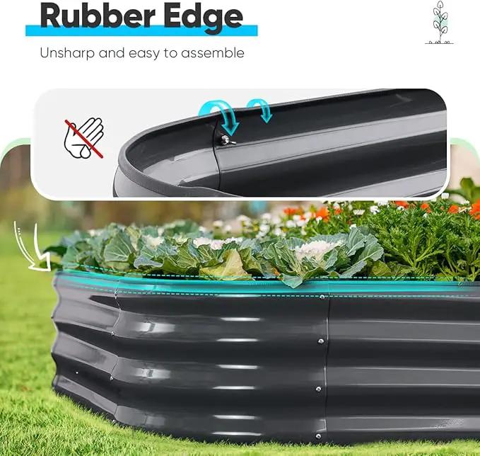 Quictent Galvanized Raised Garden Bed Kit, 8x4x1 ft Oval Metal Planter Box for Vegetables, Rubber Strip Edging Included (Dark Gray) by GreenHaven Gardens