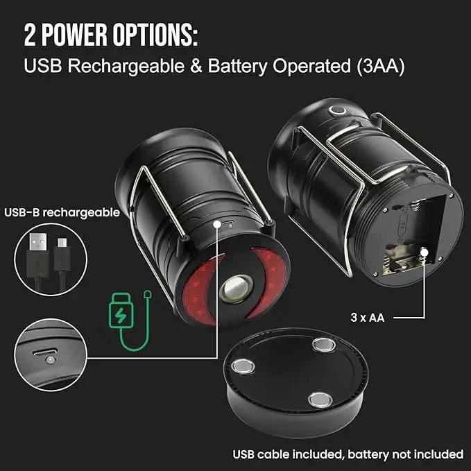Lichamp 4 Pack Camping Lanterns Rechargeable and Battery Powered, Dual Power Source and 4 Mode Lantern Flashlight COB Camp Light for Power Outages, Camping Supplies and Home Hurricane Supplies, E4BK by GreenHaven Gardens