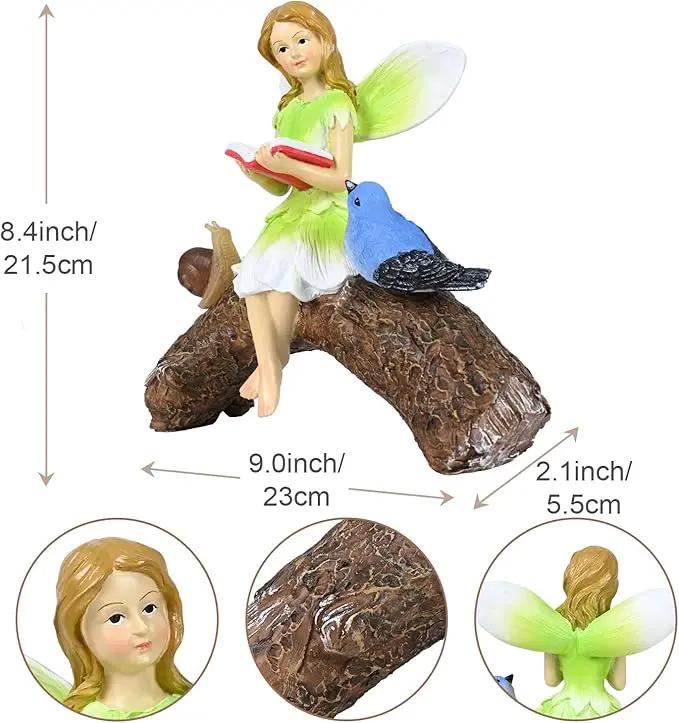 Garden Flower Fairy Statue Decor-Solar Outdoor Fairy Statues-Garden Fairy Outdoor Snail,Bird Figurines Decoration for Outside Patio Lawn Yard,Fairies Ornaments Gifts,Tall 8.4 Inches by GreenHaven Gardens