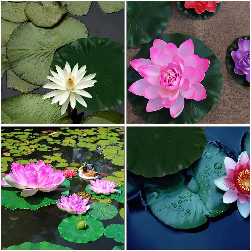 DOITOOL 3 Pcs Artificial Floating Foam Lotus Leaves 15.7 Inch Artificial Water Lily Pads Ornaments for Patio Fish Pond Pool Aquarium Decor, Green by GreenHaven Gardens