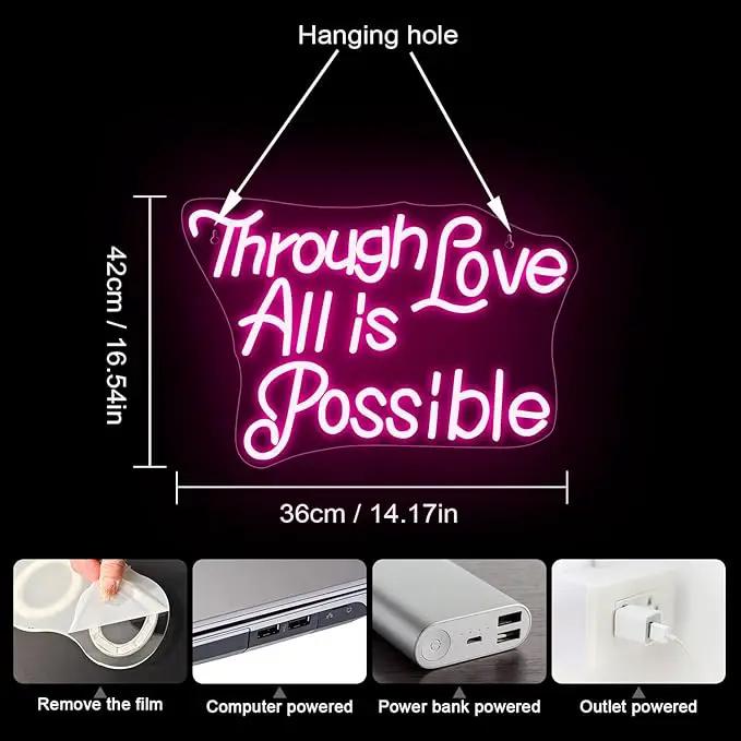 WLHOPE Through Love All is Possible Neon Sign Neon Signs for Wall Decor Dimmable Through Love All is Possible Pink Neon Lights LED Sign for Bedroom,Living Room,Bar,Party,Christmas,Birthday Gift by GreenHaven Gardens