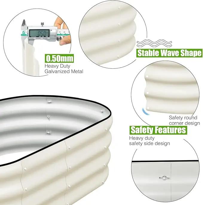 SnugNiture Galvanized Raised Garden Bed Outdoor, 2 Pcs 4x2x1ft Oval Metal Planter Box for Planting Plants Vegetables, White by GreenHaven Gardens