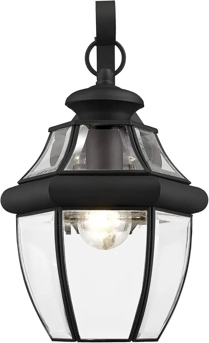 Livex Lighting 2151-04 Monterey 1 Light Outdoor Black Finish Solid Brass Wall Lantern with Clear Beveled Glass, 13" x 8.5" x 8.25" by GreenHaven Gardens