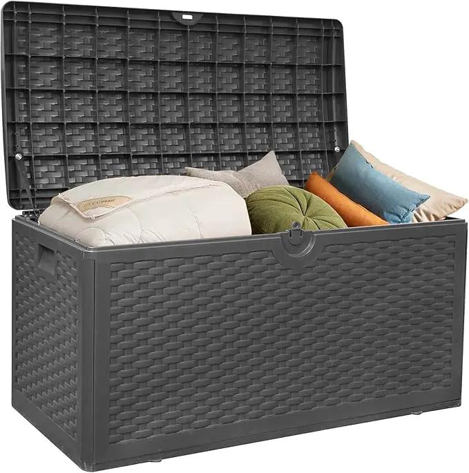 80 Gallon Plus Outdoor Storage Box Waterproof Lockable Resin Deck Box Large, Patio Storage Bin for Pool Accessories Cushion Furniture, Garden Tools, UV-Resistant Outside Delivery Black by GreenHaven Gardens