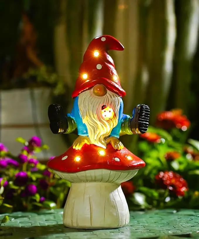 Solar Gnome Statues Outdoor Decor: Garden Figurines Sculpture with Mushroom for Yard Porch Patio Balcony - Gifts for Mother Grandma by GreenHaven Gardens