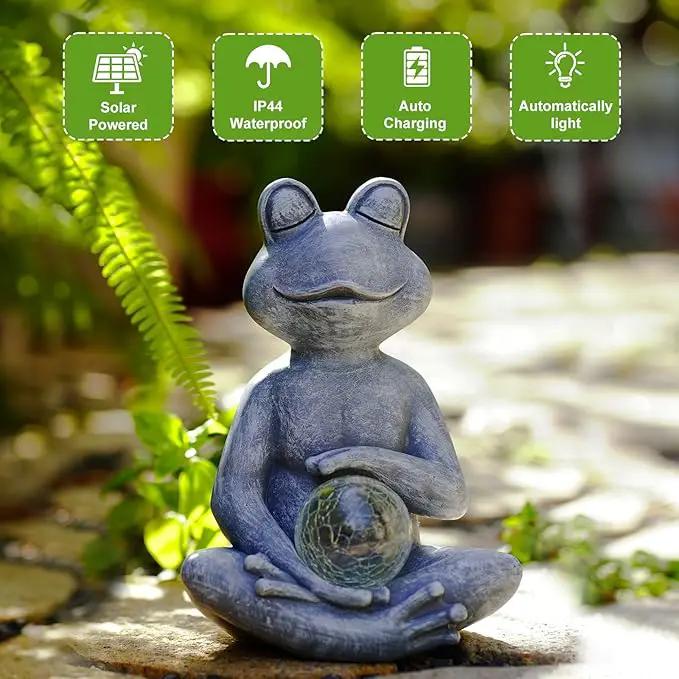 Meditating Yoga Frog Statue with Solar LED Light Ball - 10L x 11.1H Zen Garden Frog Figurines for Home and Garden Decor, Frog Decorations Gift Ideas, Frog Gifts for Women Mom by GreenHaven Gardens