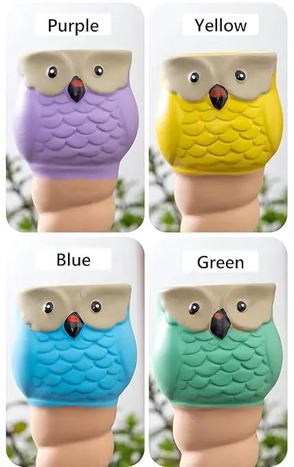4 Pack Plant Watering Devices, Animal Shape Terracotta Watering Spikes, Vacation Self Watering Planter Insert, Automatic Plant Waterer for Indoor Outdoor Plants (Owl-Grey Eye) by GreenHaven Gardens