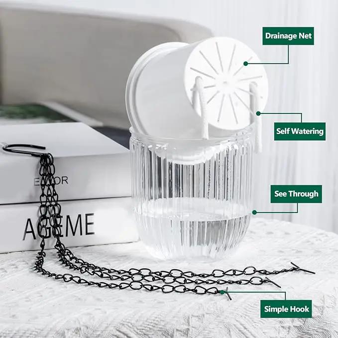 4.5 Inch 2 Pcs Self Watering Hanging Planter Indoor Plant Pots Drainage Holes, Outdoor Small Hanging Planters Flower Pot Basket, Visible Water Level, Plant Hanger Home Decor, Gardening by GreenHaven Gardens