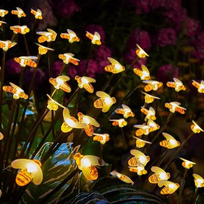 32 LED Spring Bee Garden Lights Solar Powered Honeybees Outdoor Decorations Swaying Lights Waterproof Solar Firefly Landscape Lights Warm Yellow for Pathway Yard Lawn Patio Walkway Courtyard(4Pack) by GreenHaven Gardens