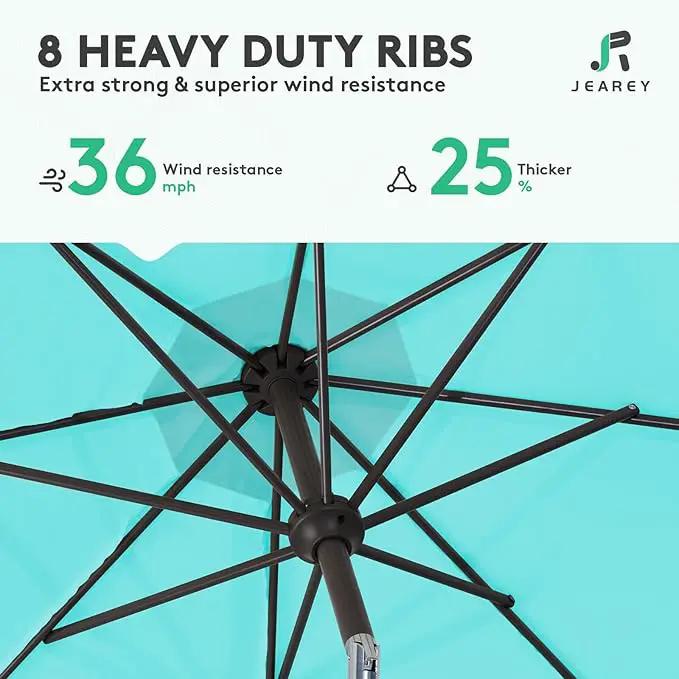 JEAREY 10FT Outdoor Patio Umbrella Outdoor Table Umbrella with Push Button Tilt and Crank, Market Umbrella 8 Sturdy Ribs UV Protection Waterproof for Pool, Garden (Turquoise) by GreenHaven Gardens