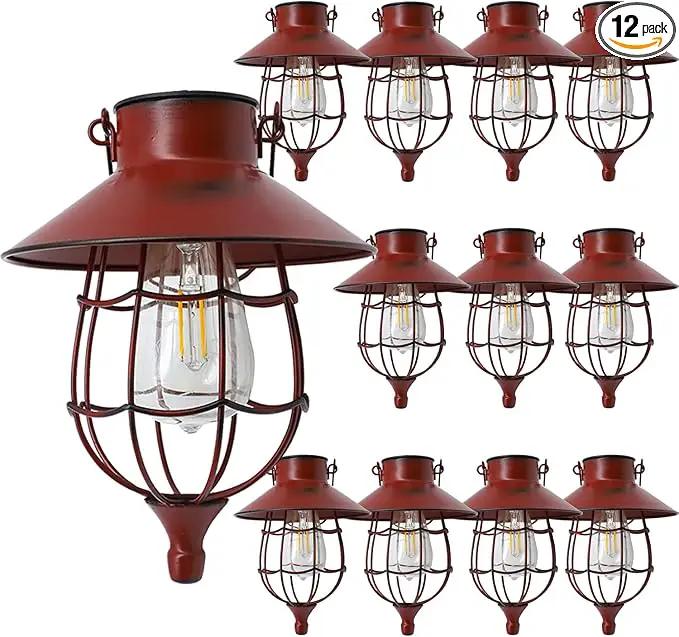 YAKii 12 Pack Solar Lantern Hanging Waterproof Outdoor Metal Solar Lamp with Warm White Light Decorate for Yard Garden Pathway Patio Porch Decor (Red) by GreenHaven Gardens