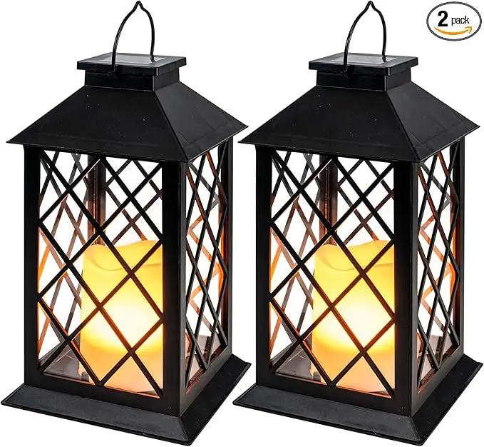Homemory Solar Lanterns Outdoor Waterproof Hanging with Flickering Flameless Candles, 2 Pack 13'' Garden Outdoor Lantern Decorative for Patio Front Porch Backyard Balcony Cabin Outside Table(Black) by GreenHaven Gardens