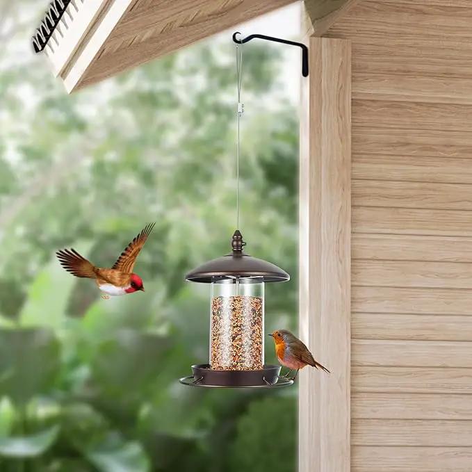 Metal Bird Feeder for Outside Hanging,Wild Bird Feeders for Cardinal, Large Roof and Tray - 6 Port by GreenHaven Gardens