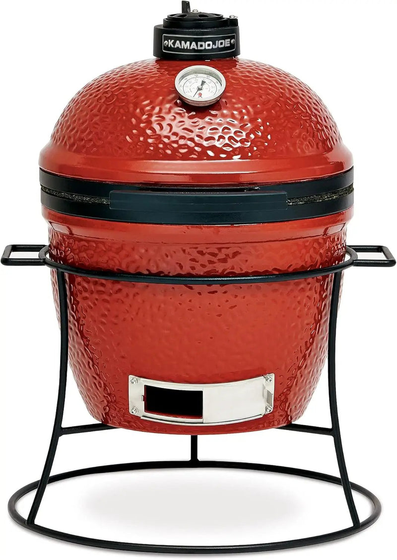 Kamado Joe KJ13RH 13.5 inch Portable Charcoal Grill, Blaze Red - Includes KJ15080420 Grill Cover, Black & Cast Iron Sear Plate (KJ15090620) for Classic Joe and Joe Jr Grills by GreenHaven Gardens