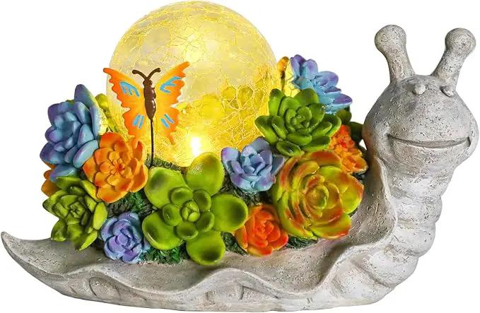 Afirst Solar Garden Snail Statues with Succulent Outdoor Resin Figurine Solar Lights Statue Decorations for Lawn, Patio, Balcony, Yard Ornament by GreenHaven Gardens