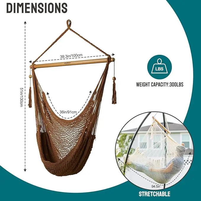 JoyView Hammock Chair with Spreader Bar Caribbean Hammock Swing Chair 300 LBS Weight Capacity XL Rope Hanging Chair for Outdoor Indoor Garden Yard - Brown by GreenHaven Gardens