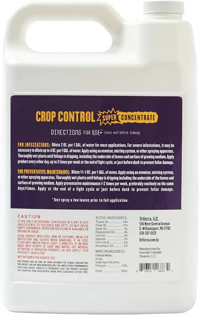 Trifecta Crop Control Super Concentrate All-in-One Natural Pesticide, Fungicide, Miticide, Insecticide, Help Defeat Spider Mites, Powdery Mildew, Botrytis, Mold, and More on Plants - Gallon by GreenHaven Gardens