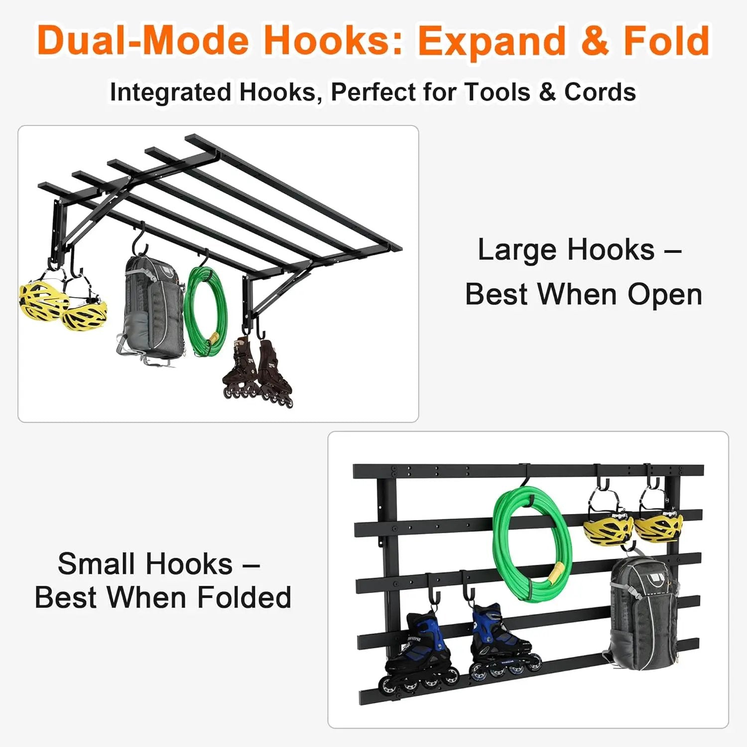 Garage Storage System Shelves 3.21x1.64 ft - Heavy Duty Garage Wall Shelving with Hooks, Foldable Storage Shelving Wall Mounted Install, Versatile Hanging Shelves & Black Metal Floating Organizer by GreenHaven Gardens