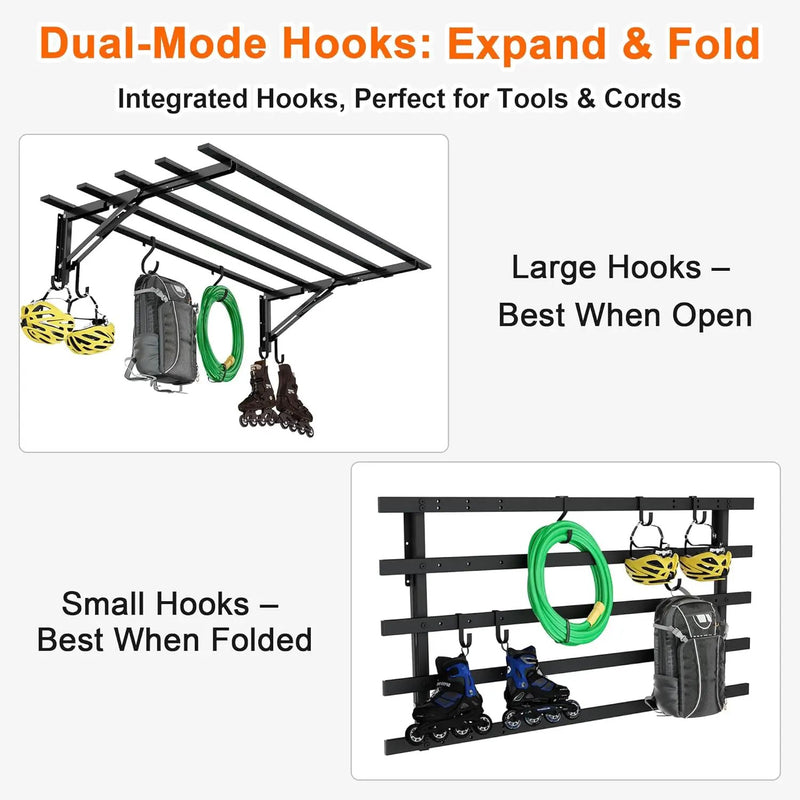 Garage Storage System Shelves 3.21x1.64 ft - Heavy Duty Garage Wall Shelving with Hooks, Foldable Storage Shelving Wall Mounted Install, Versatile Hanging Shelves & Black Metal Floating Organizer by GreenHaven Gardens