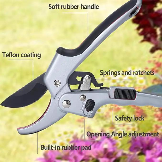 Garden clippers, premium Germany pruners, Work 3 times easier, professional ratchet pruning shears, cutting rose, flower, hedge, stem, tree, Sharp gardening scissors, Arthritis weak hand snips by GreenHaven Gardens