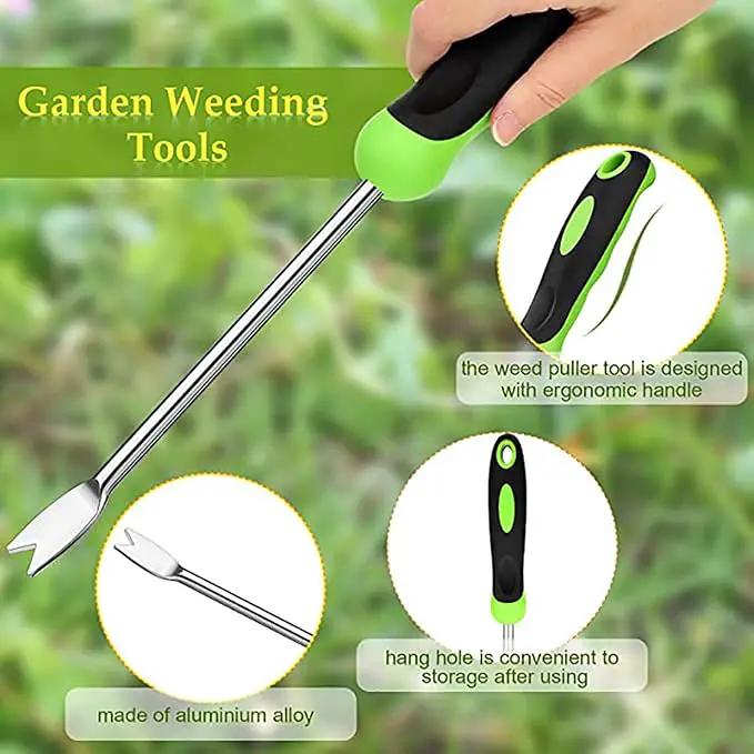 SHANFEEK Dandelion Puller with V-Shaped Shovel Gardening Hand Tools 13-Inch Weed Remover Tool for Garden Yard Weed Puller with Rubber Non-Slip Handle (Green) by GreenHaven Gardens