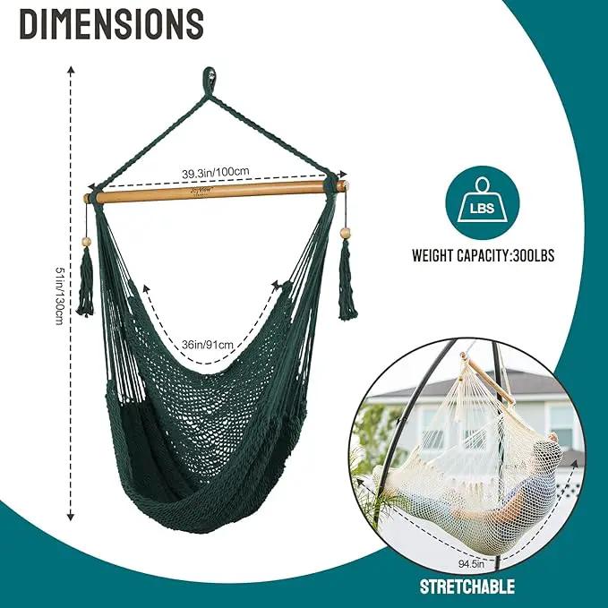 JoyView Hammock Chair with Spreader Bar Caribbean Hammock Swing Chair 300 LBS Weight Capacity XL Rope Hanging Chair for Outdoor Indoor Garden Yard - Green by GreenHaven Gardens