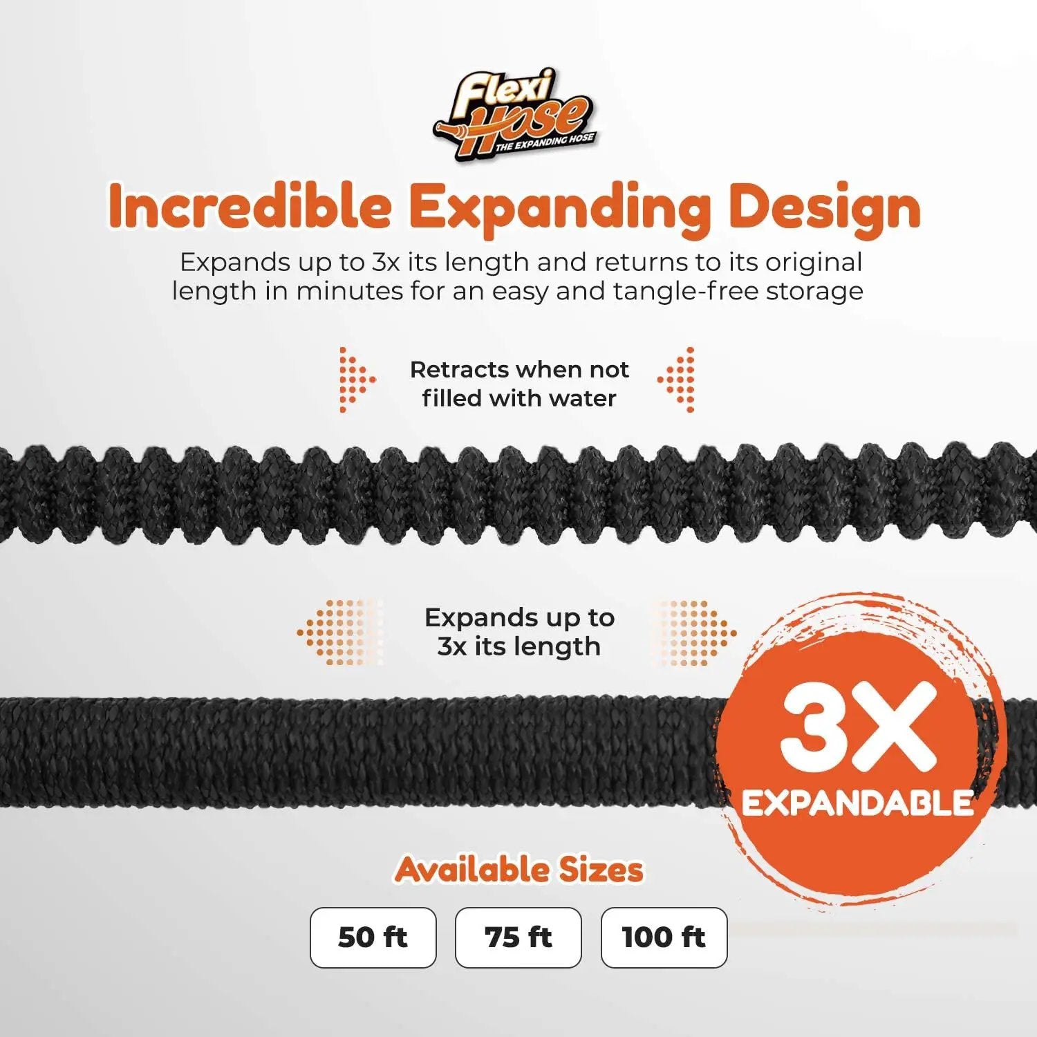 Flexi Hose Lightweight Expandable Garden Hose, No-Kink Flexibility, 3/4 Inch Solid Brass Fittings and Double Latex Core (25ft, Black) by GreenHaven Gardens