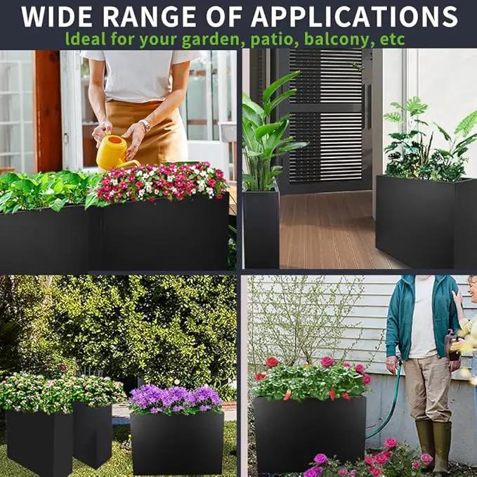 Metal Tall Long Planter Box Large Rectangular Planter Flower Pot with Drainage Holes for Indoor Outdoor Deck Porch Garden Home Patio Front Door (Black, S) by GreenHaven Gardens