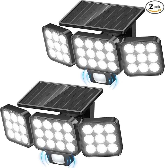 WdtPro 2025 Solar Lights Outdoor Flood Light, 3500LM Bright Motion Sensor Outdoor Lights, 3 Heads & Upgrade Glass Panel, LED Solar Powered Security Light Spotlights Waterproof for Outside Yard-2Pack by GreenHaven Gardens