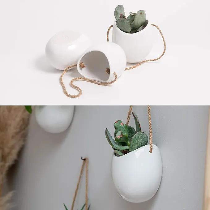 Wall Planters -Ellie- | Hanging Ceramic Plant Pots 3 Pieces | Wall Decoration for Indoors, Balcony and Garden | White (Glossy) by GreenHaven Gardens