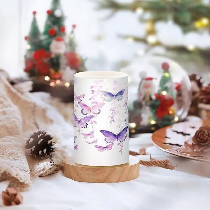 Flickering Flameless Candles, Butterflies Purple LED Candles with Remote Timer, Set of 2 Battery Operated Candle for Valentine Wedding Birthday by GreenHaven Gardens