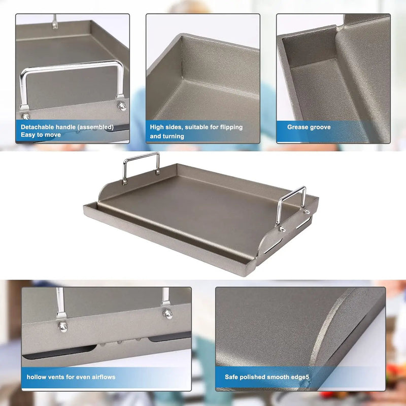 Griddle for Gas Grill Metal Cooking Griddle Pan for Outdoor Gas Grill, 17" x13" Flat Top Plate Skillet Pan Teppanyaki Insert for Weber Charbroil Camp Chef and Charcoal/Electric by GreenHaven Gardens