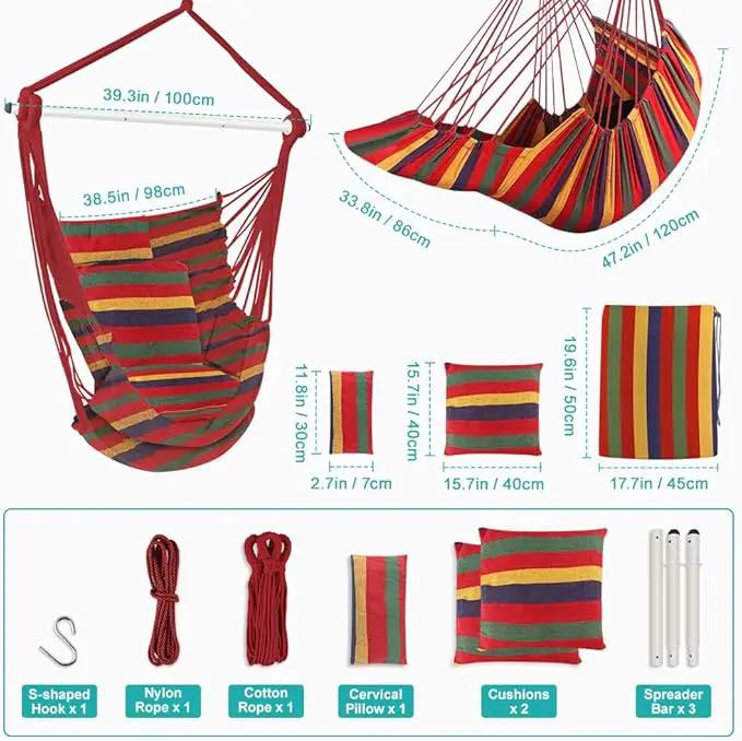 Outerman Hammock Chair, Hanging Chair with 3 Cushions and Foot Rest Support, Sturdy Metal Spreader Bar Max 440 Lbs, Swing Chair for Bedroom, Indoor & Outdoor, Patio, Porch or Tree（Red） by GreenHaven Gardens