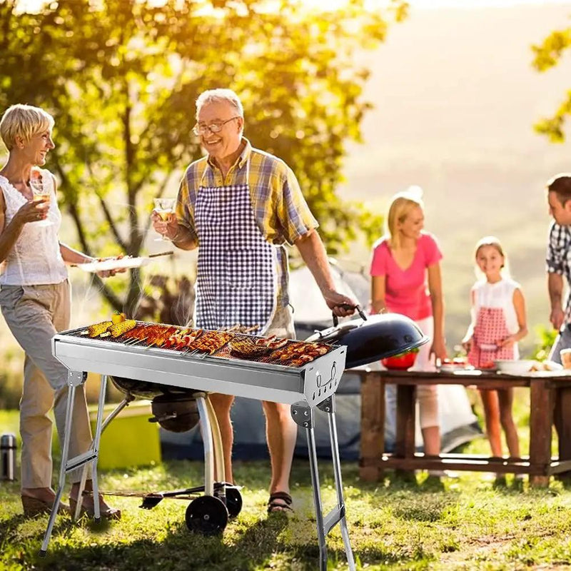 Charcoal Grill, Barbecue Grill Stainless Steel BBQ Smoker Barbecue Folding Portable for Outdoor Cooking Camping Hiking Picnics Backpacking Large by GreenHaven Gardens