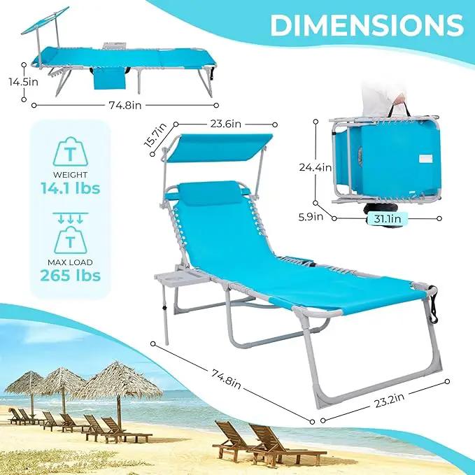 #WEJOY 4 in 1 Tanning Chair with Face Hole & Canopy & Side Table, 5 Positions Adjustable Folding Waterproof Facedown Chaise Lounge with Pillow Quick Dry for Beach Pool Outdoor Camping Patio (Blue) by GreenHaven Gardens