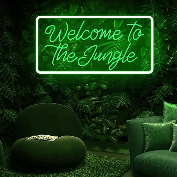 Welcome to the Jungle Neon Sign, Neon Light Sign for Wall Decor Dimmable Green LED signs for Bedroom Home Birthday Party Wedding Engagement Garden Man Cave Decor USB Powered by GreenHaven Gardens