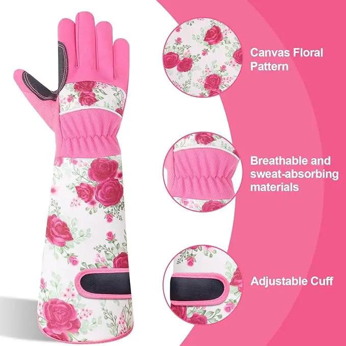 DLY Gardening Gloves for Women, Rose Gloves Gardening Thorn Proof, Long Garden Gloves for Women, Breathable & Durable Leather Gauntlet(Medium, Rose Red) by GreenHaven Gardens