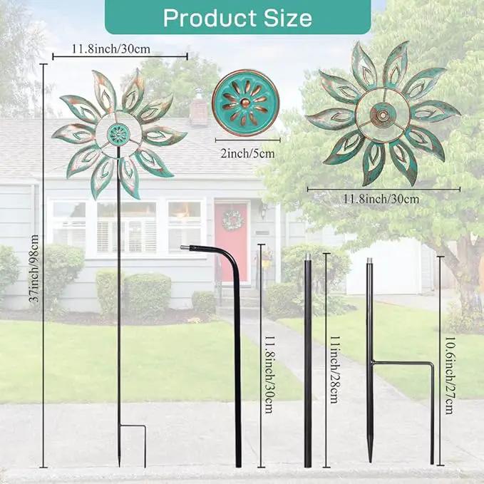 VEWOGARDEN Metal Flower Wind Spinners Outdoor, Garden Kinetic Wind Sculptures & Spinners for Yard Lawn Patio Decorations, Light Green by GreenHaven Gardens