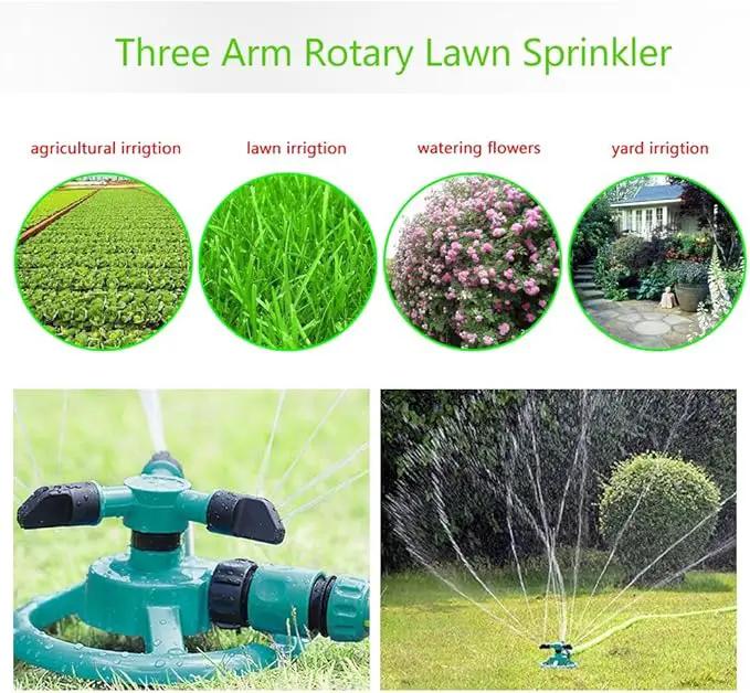 ViaGasaFamido Garden Sprinkler Automatic 360° Circle Rotating Watering Sprinkler Irrigation System Lawn Sprinkler with 3 Nozzle Pipe Hose for Yard Large Area by GreenHaven Gardens