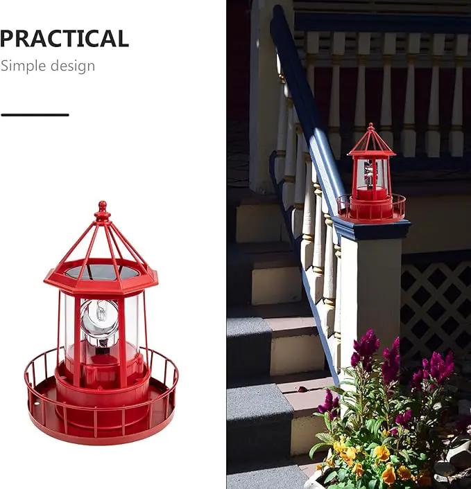 Operitacx Solar Powered Rotating Lighthouse Lamp - Waterproof Solar Lighthouse Outdoor Garden Decor, Led Yard Light for Patio, Lawn, and Pathway (Red) by GreenHaven Gardens
