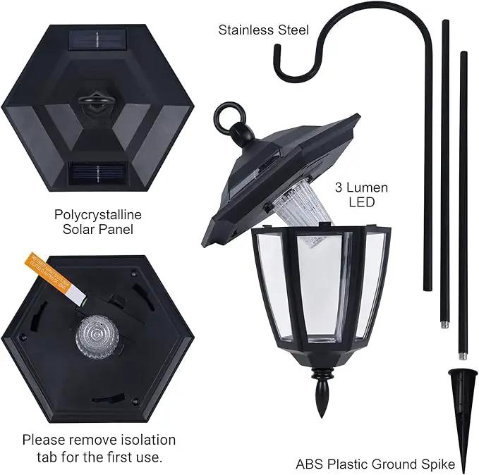 Dynaming 4 Pack Solar Hanging Lights Outdoor, Solar Powered Garden Decorative Lanterns with 4 x 38 Inch Shepherd Hooks, Waterproof Landscape Lighting for Lawn Patio Yard Pathway Driveway, Warm White by GreenHaven Gardens