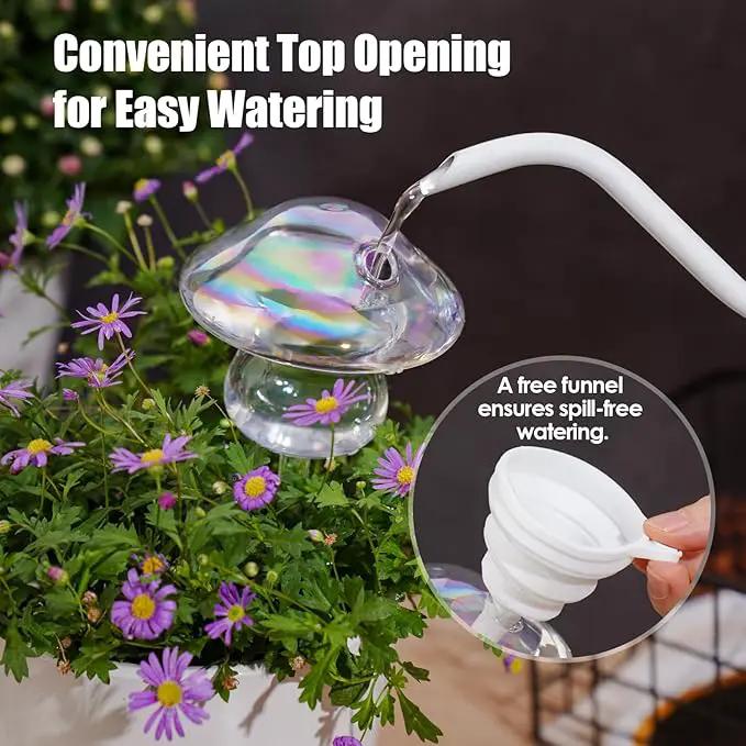 NiHome Iridescent Glass Mushroom Plant Self Watering Globes 3-Pack, Electroplated Hand-Blown Glass Automatic Plant Hydration System for up to 3 Weeks, Easy Refill Design with Adjustable Flow Rate by GreenHaven Gardens