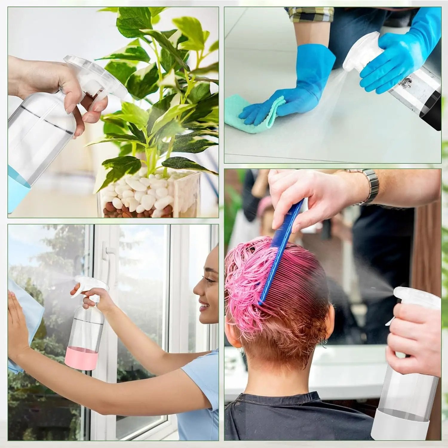 3 PACK/16 OZ Glass Spray Bottles with Upgraded Adjustable Spray Nozzle, Refillable Containers with Silicone Sleeve, Spray Bottle for Hair&Cleaning Solutions&Essential Oils-Pink Blue Gray by GreenHaven Gardens
