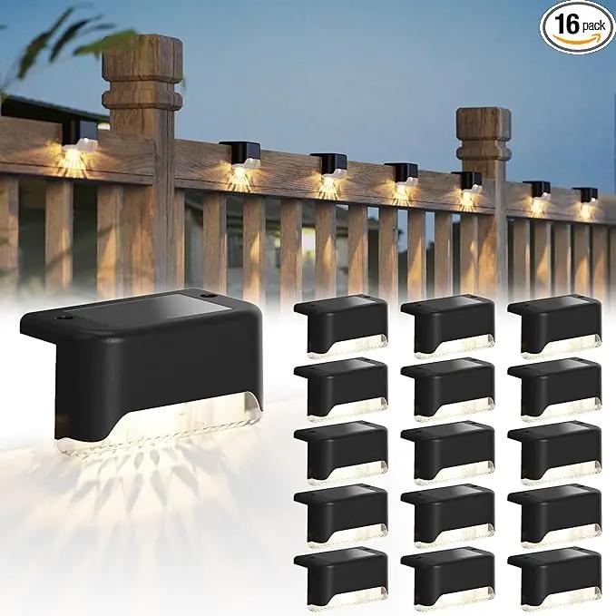 JACKYLED Solar Deck Lights 16 Pack Solar Fence Light Solar Powered Outdoor Step Light IP65 Waterproof LED Solar Pathway Light for Deck Fence Railing Garden Patio StairYard, Black by GreenHaven Gardens
